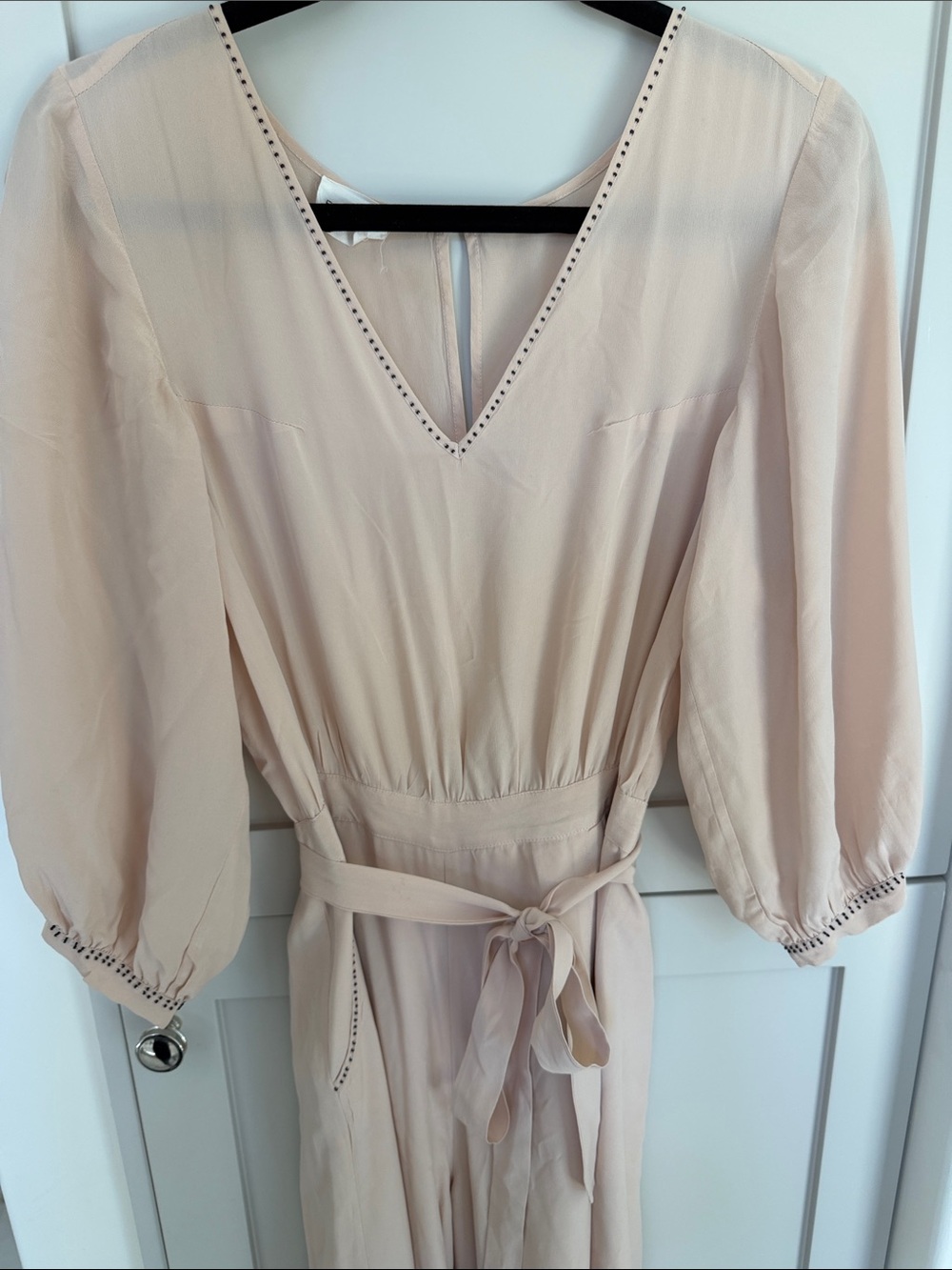 Flannel Light Blush Cropped Pant Jumpsuit with Bead Detail